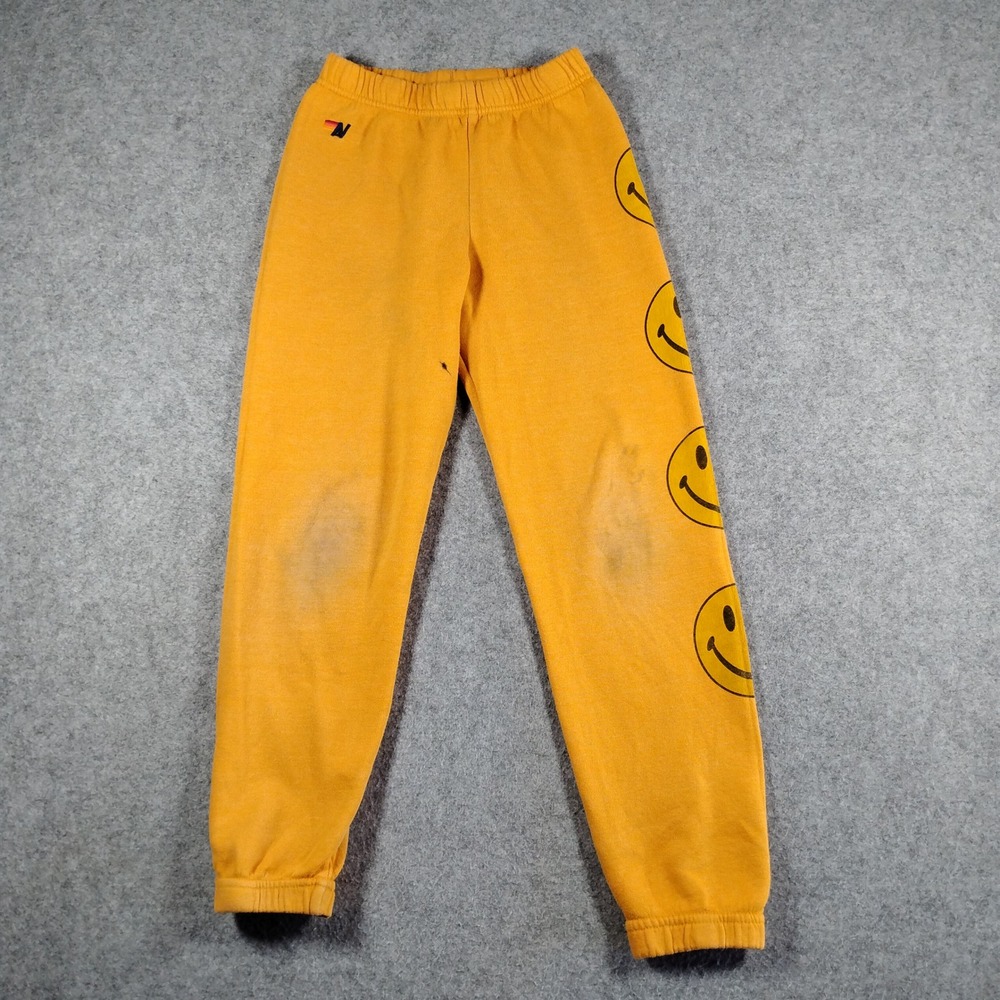 Aviator Nation Kids Yellow Smiley Face Sweatpants Size 10 Made in‎ USA Joggers